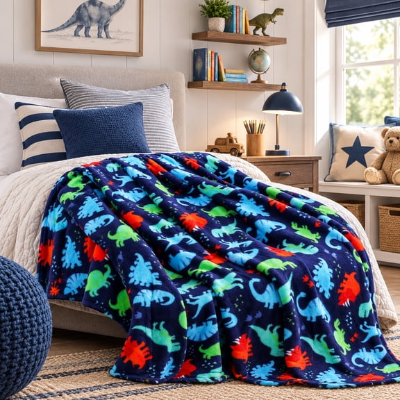 Ultra Soft & Plush Oversized Dinosaurs Hypoallergenic Throw Fleece Blanket - Multi Color