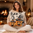 thumbnail image 5 of Vintage Halloween Throw Pillow Covers 18x18,Pumpkins Ghost Bat Pattern Seasonal Decorative Horror Cushion Case Decoration for Home Sofa Couch Bed, 5 of 5