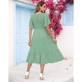 thumbnail image 3 of Vestido de verano AUSELILY para mujer, cuello en V, manga corta, midi, verde S, 3 of 6