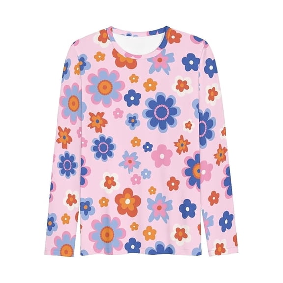 Bainana Women Casual T Shirts Floral Print Long Sleeve Crew Neck Tops Comfortable Soft Ladies Work Streetwear Spring Outfits Pink Size L