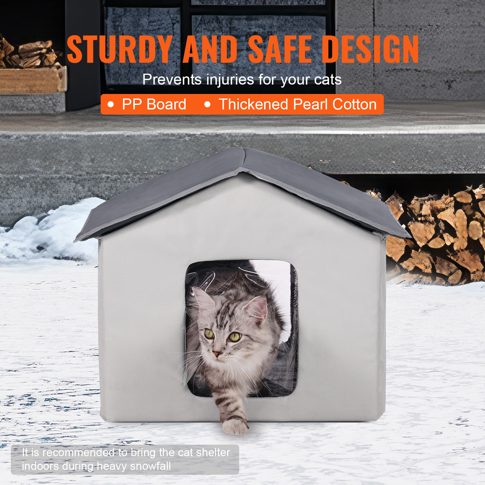 VEVOR Heated Cat House, Outdoor Kitty Shelter with Timer, 600D Oxford Cloth Foldable Cat Shelter with Heated Pad for Winter to Stay Warm and Cozy, Gray (Middle)