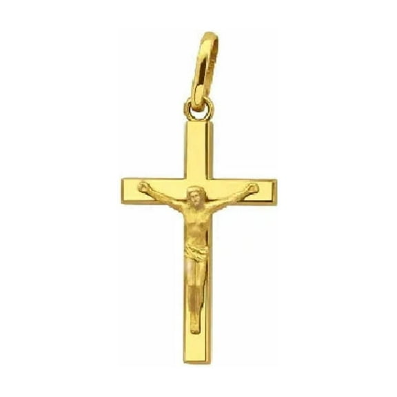 18k Solid Yellow Gold Tiny Polished Crucifix Pendant