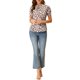 thumbnail image 2 of Blusa floral de manga corta con cuello atado y volantes para mujer Inspire Chic, color marrón, talla XS, 2 of 7