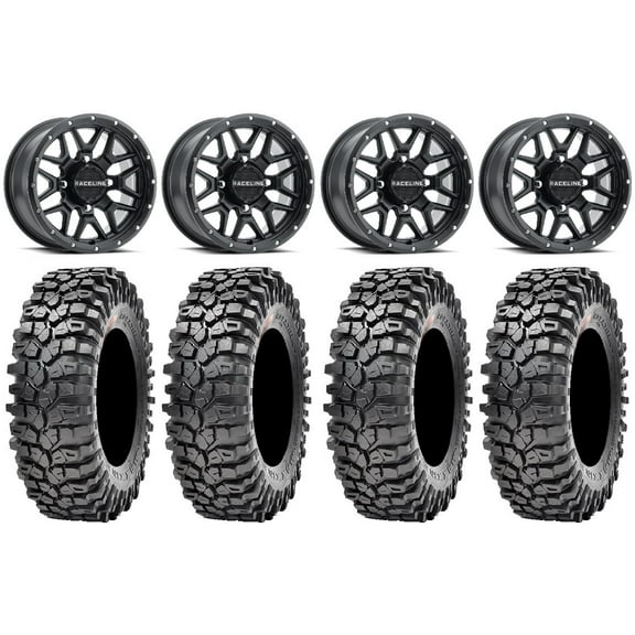 Raceline Krank 15" Wheels Black 32" Roxxzilla 396 Tires Can-Am Maverick X3 / Honda Pioneer 1000 / Talon
