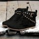 thumbnail image 3 of NECHOLOGY Botas Mujer Adulto Femenino Zapatos Botines mujer Zapatos Short Booties Round Zipper Dee Women Flat Color Solid Retro Tassel Botas de mujeres (Black, 7), 3 of 6