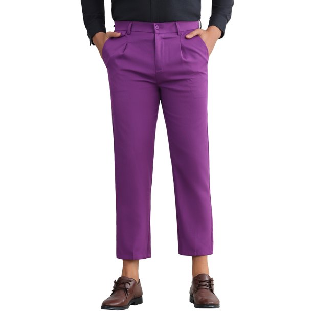 Pantalones recortados ajustados para hombre Inspire Chic, con pliegues en la parte delantera, de longitud hasta el tobillo, talla 38, color púrpura