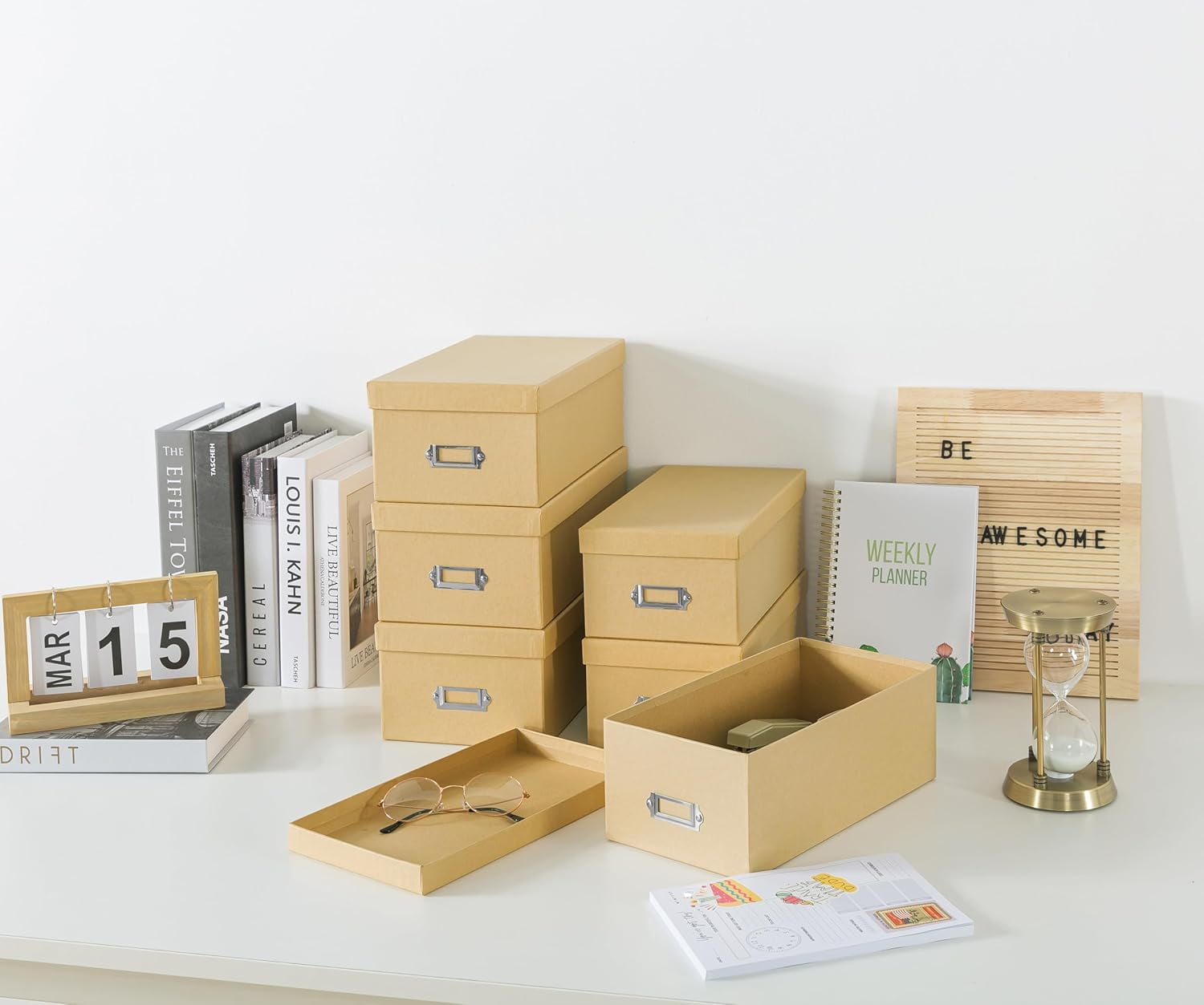 Kraft Storage Boxes - Set of 6 (3 Large, 3 Medium)