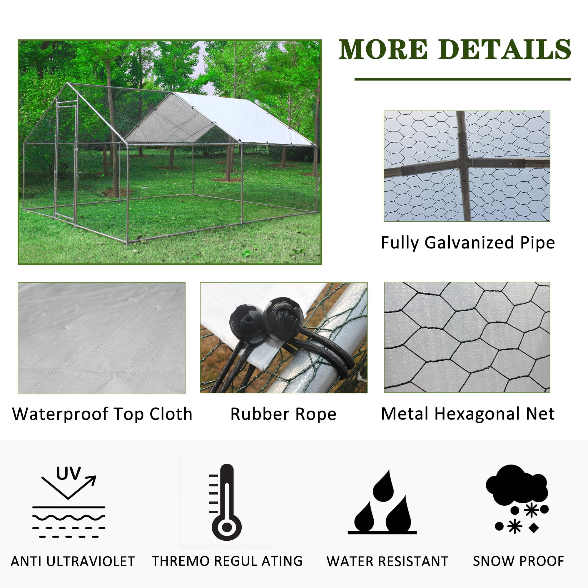 Pefilos 10'x20'x6'5" Large Metal Chicken Coop, Chicken Coops Run Cage with Waterproof Cover for Outdoor Backyardle, Silver Pefilos 10'x20'x6'5" Large Metal Chicken Coop, Chicken Coops Run Cage with Waterproof Cover for Outdoor Backyardle, Silver