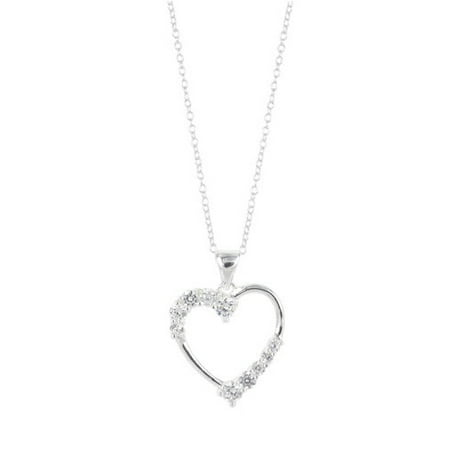 - CZ Sterling Silver Heart Pendant, 18