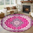 thumbnail image 2 of Pink Geometric Large Area Rugs for Bedroom Living Room, Soft Non Slip Carpet Bedside Rug, Middle Century Boho Ethnic Abstract Southwestern Round Floor Cover Kitchen Accent Rug 6' for Office, 2 of 9