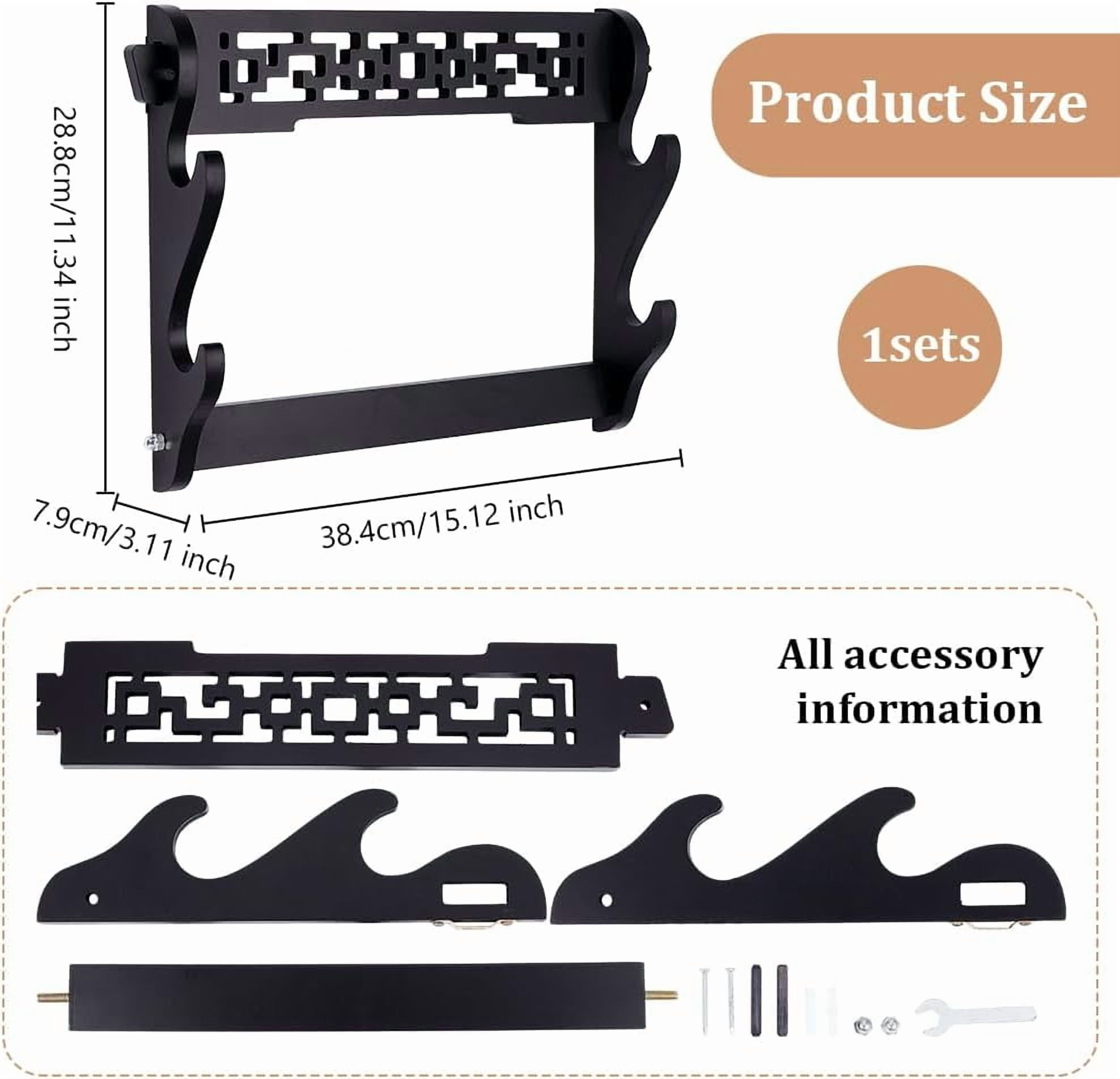 Stand 2-Tier Holder Hollow Pattern Rack Katana Stand Samurai Stand Holder Classic Katana Stand Holder Padded Wall Mount for Display Storage-3x15x11 Inch Black