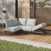 Patio Modular sectional Sofa L Shaped Sofa Couch Set with Rattan Armless Sectional Sofa 4-Seater Corner Sectional Sofa for Living Room,Apartment,Garden,Gray