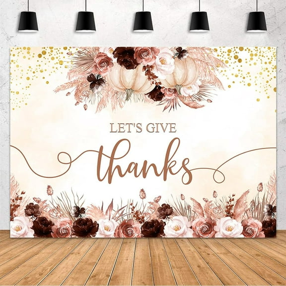Let's Give Thanks Backdrop Happy Thanksgiving Party Background Autumn Bohemia Pink White Floral Pumpkins Friendsgiving Party Decorations Banner Fall Thanksgiving Dinner Photo Props