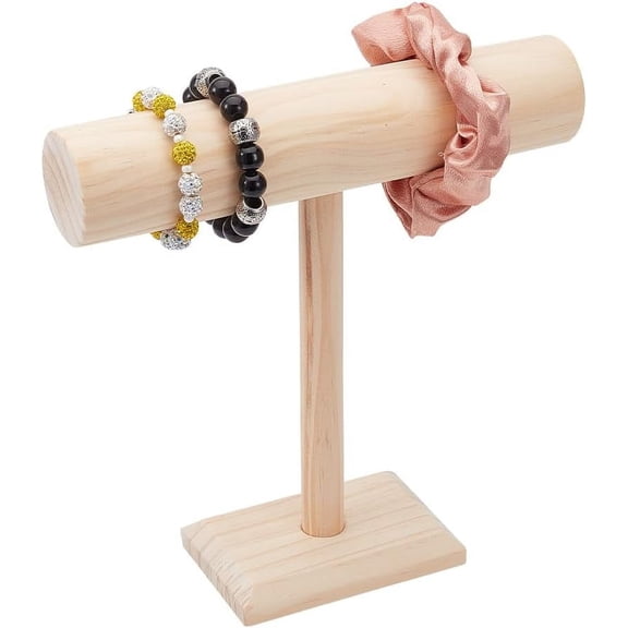 T-Bar Wood Bracelet Display Stands 9.4x3.14x9.8inch Detachable Bracelet Organizer Display Stand Jewelry Hair Band Display Stand for Jewelry Home Use Retail Display Selling Blanched Almond