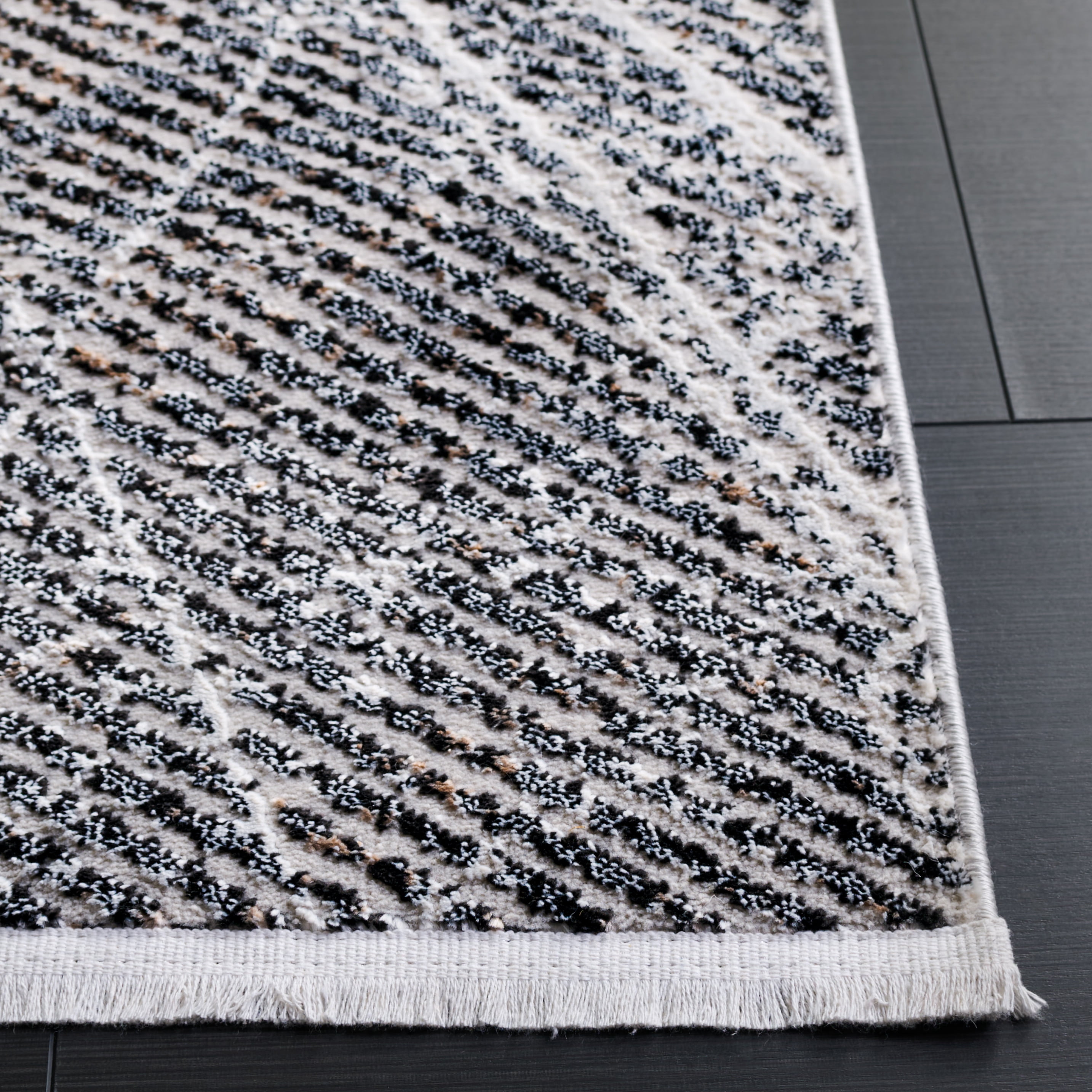 Safavieh Mila Deforrest Distressed Polyester Area Rug, Ivory/Gray Black, 6'7" x 6'7" Square