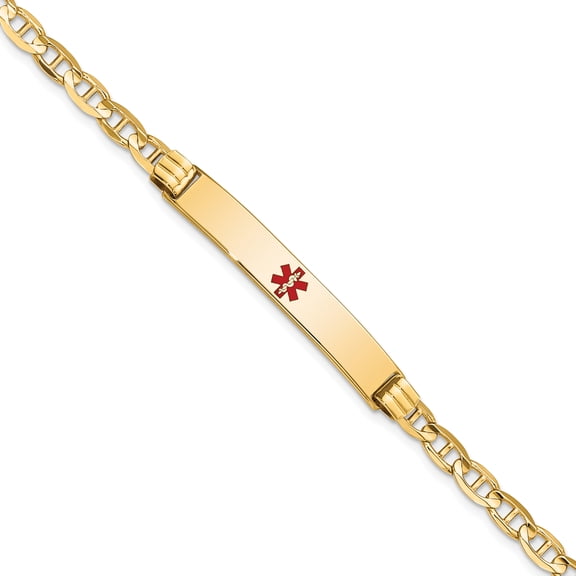 14K Solid Yellow Gold Medical Alert Anchor Mariner Link Name Bar Identification ID Bracelet
