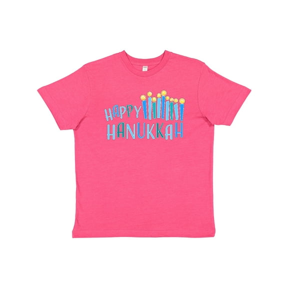 Inktastic Happy Hanukkah with candles Youth T-Shirt
