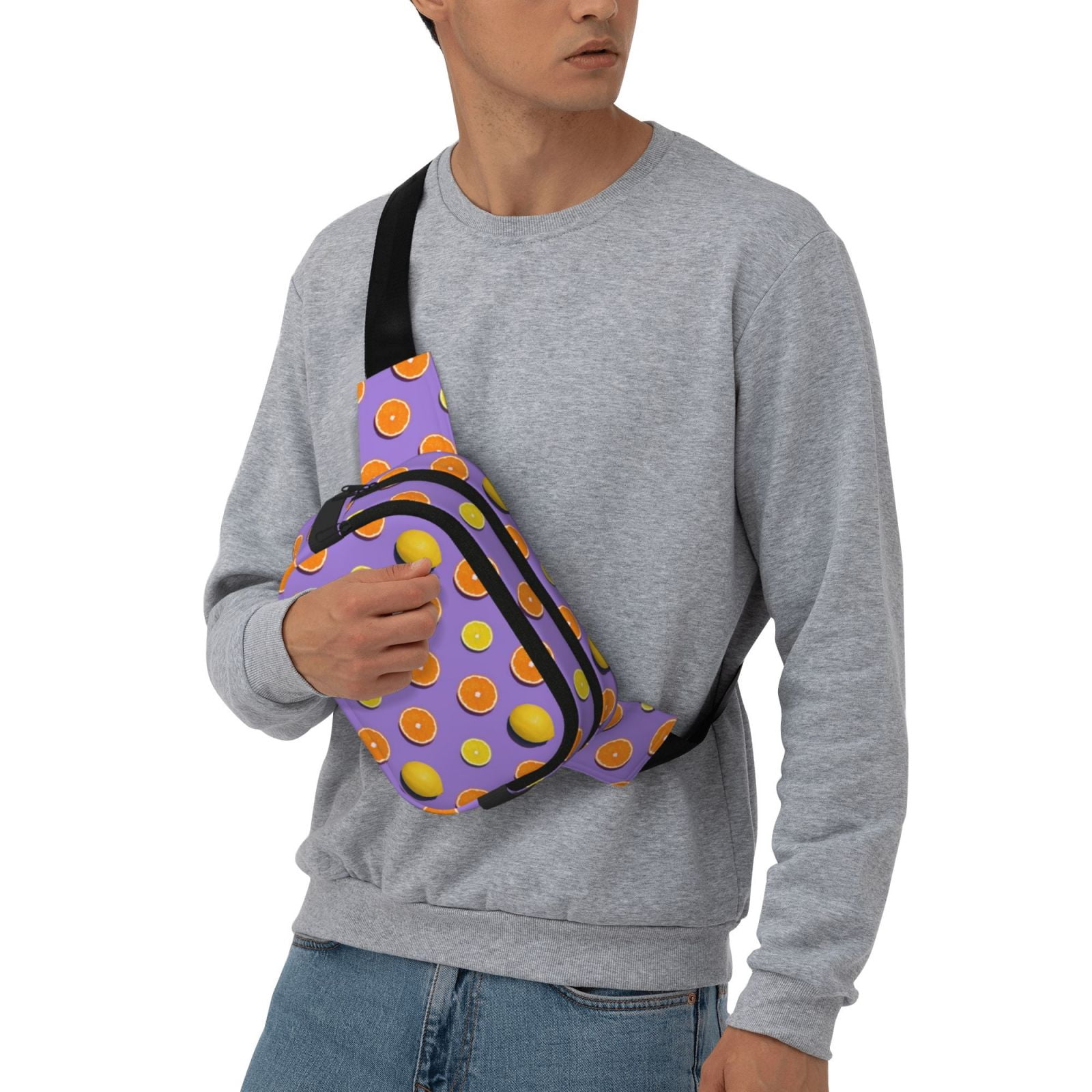 Fuzoiu Yellow Lemon And Orange Print Unisex Square Double Layer Waist Bag,Crossbody Fanny Pack Travel Workout Accessory
