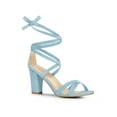 thumbnail image 1 of BLISSFUL STEP Women's Open Toe Lace-Up High Block Heeled Sandals Sky Blue (Size 7.5), 1 of 7