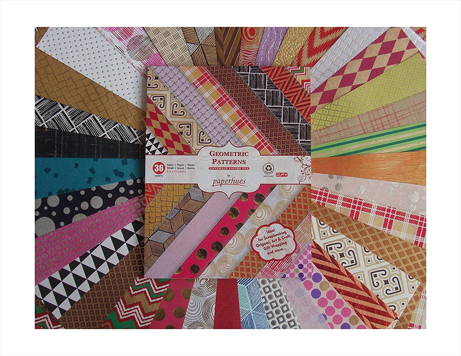 Paperhues Geometric Pattern Handmade Scrapbook Paper 8.5x11" Pad, 36 Sheets