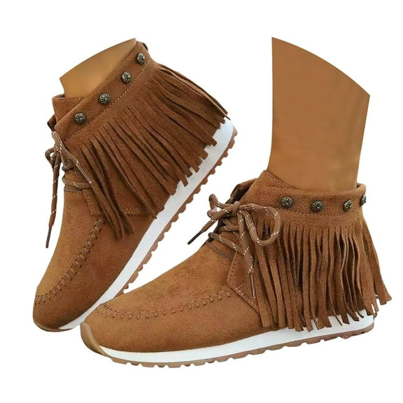 Oyedens Cowgirl Combat Boots for Women Vintage Tassel Lace up Cowboy Ankle Booties Work Riding Boots