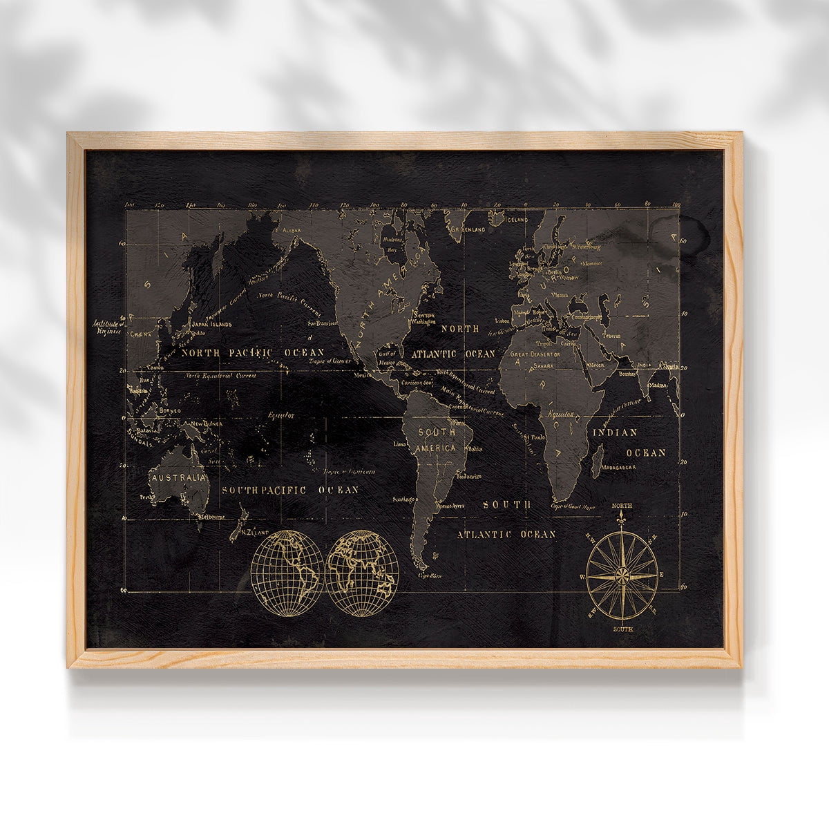 Black Gold Map by Carol Robinson - Restickable Framed Giclée Print