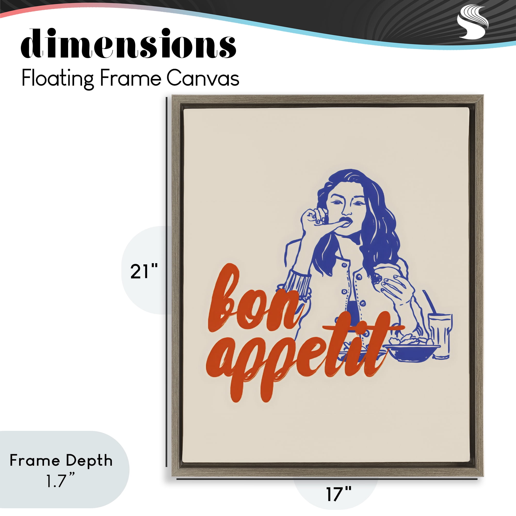 Stupell Industries Bon Appetit Woman Enjoying Meal Brown Framed Floater Canvas Wall Art, design by The Prints Vibe