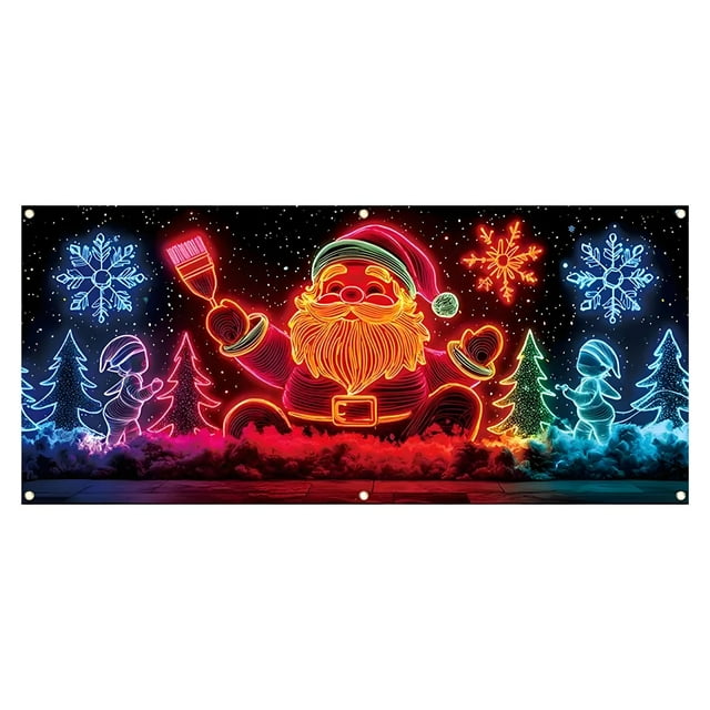 Huanglei Fluorescent Garage Door Banner | Festive Holiday For Parties | 157x71in Santa Photography Background