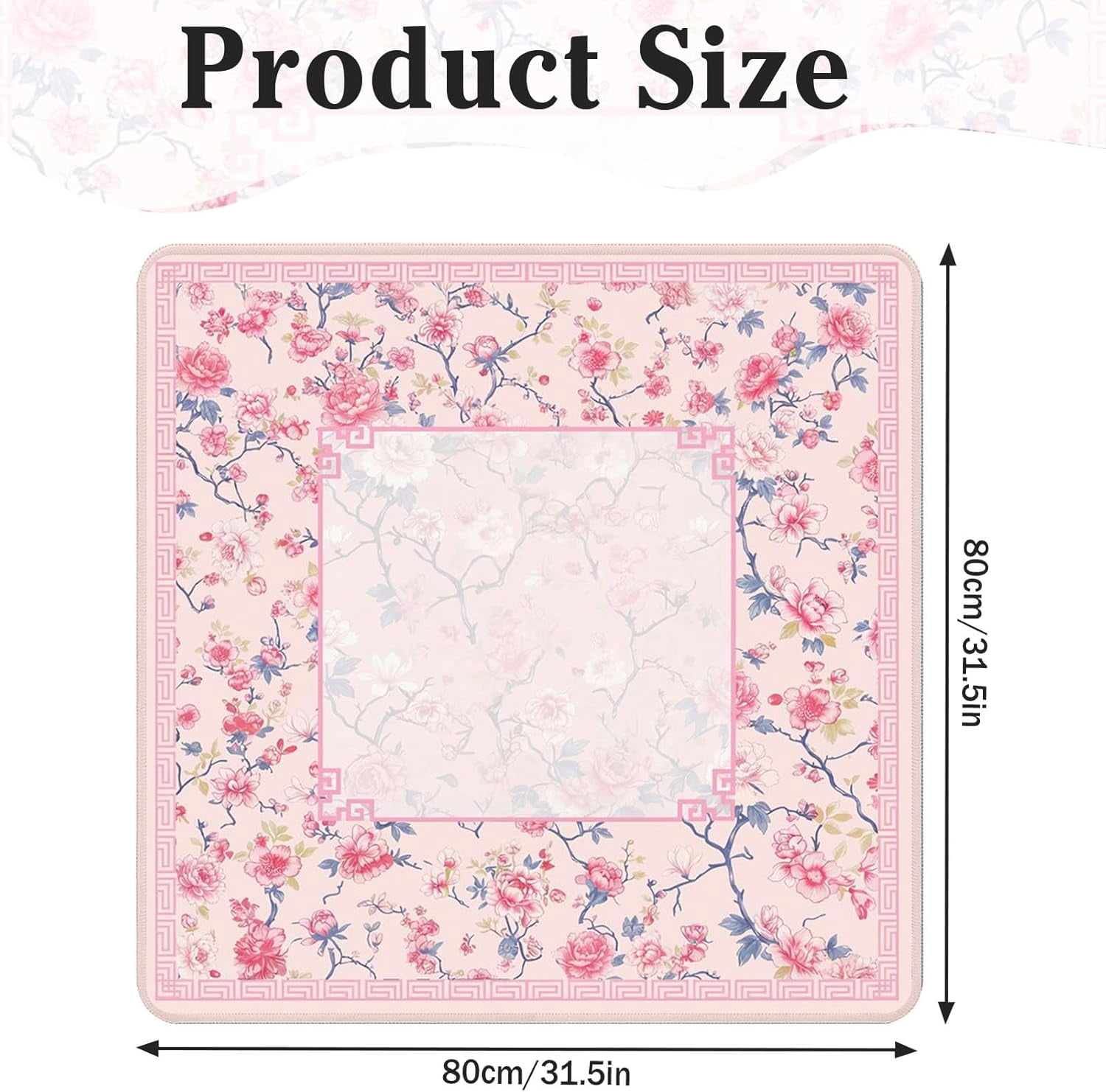 Mahjong Mat with Black Carrying Bag Pink Floral Spring Non-Slip Noise Reduction Gaming Mat 31.5" x 31.5" Rubber Multi Purpose Game Table Cover for Mahjong Card Dominoes Board Tile Games