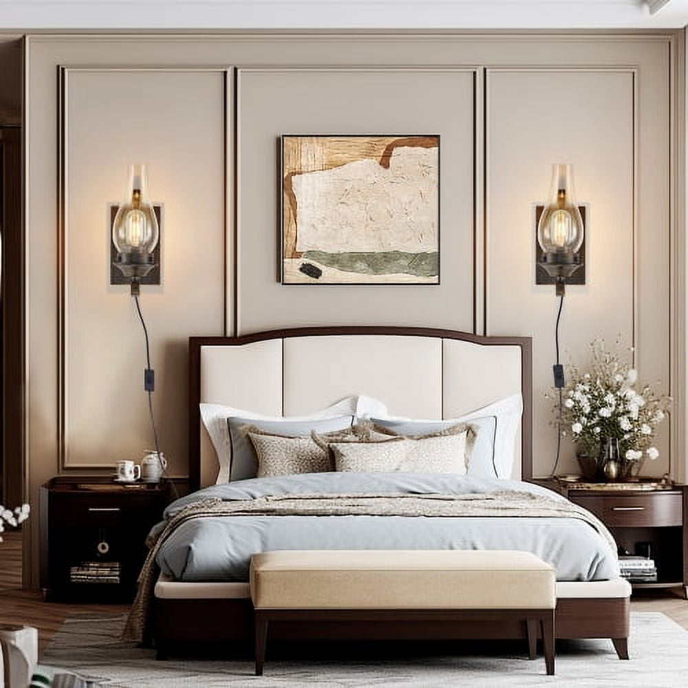 ACE-LIGHTS,2-pack Rustic Farmhouse Wall Sconces,Vintage Industrial Plug-in Wall Lights(Bulb Not Included) with Clear Glass Shade for Living Room,Dining Room,Bedroom,Hallway,Entrance(Black Gold).