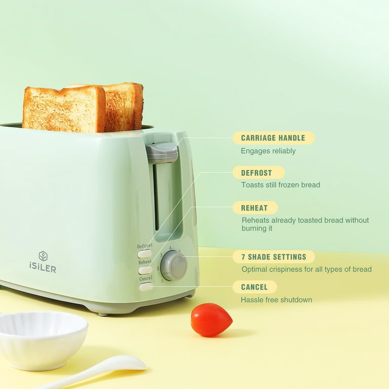 iSiLER 2 Slice Toaster, 1.3 Inches Wide Slot Bagel Toaster with 7 Shade  Settings and Double Side Baking, Compact Bread Toaster with Removable Crumb