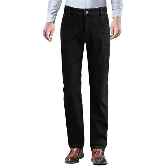 WEAIXIMIUNG Men's Sweatpants Tall Length Men's Autumn and Winter Models Padded and Thickened Loose Straight Stretch Casual Style Warm Denim Long Trousers