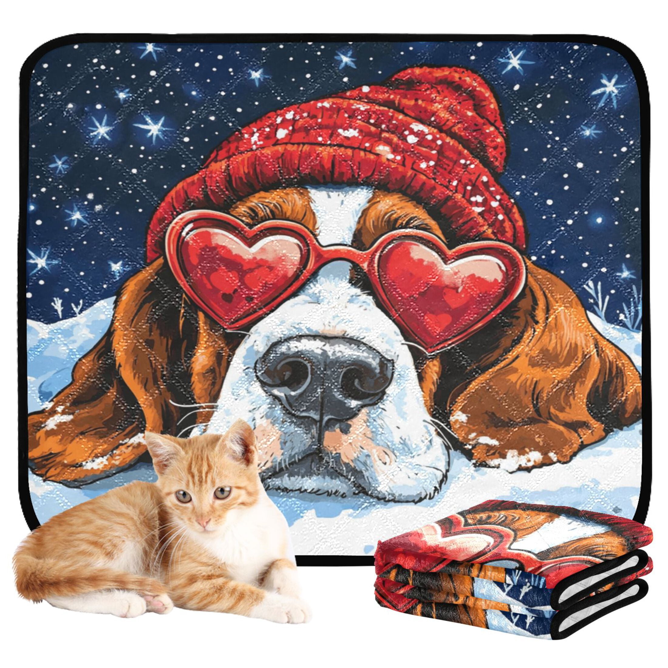 Qxltty Snow Basset Hound Cat litter Pads Pet Set of 2 Diaper Mats Center Anti-leakage Layer Absorbent Soft and Comfortable