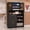 Black, variant on Advwin Nail Salon Storage Cabinet with LED Lights, 3 Adjustable Shelves, Sliding Mirror & Amber Glass Doors, Large Nail Polish Display Cabinet with Drawer for Nail Salon, Beauty Studio, White