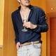 thumbnail image 3 of Camisas Para Hombre Camisa de lino y algodón de manga larga para hombre, camisas con botones para la playa, camisa informal con botones, Tops de Yoga de verano con bolsillo (Navy, L), 3 of 4