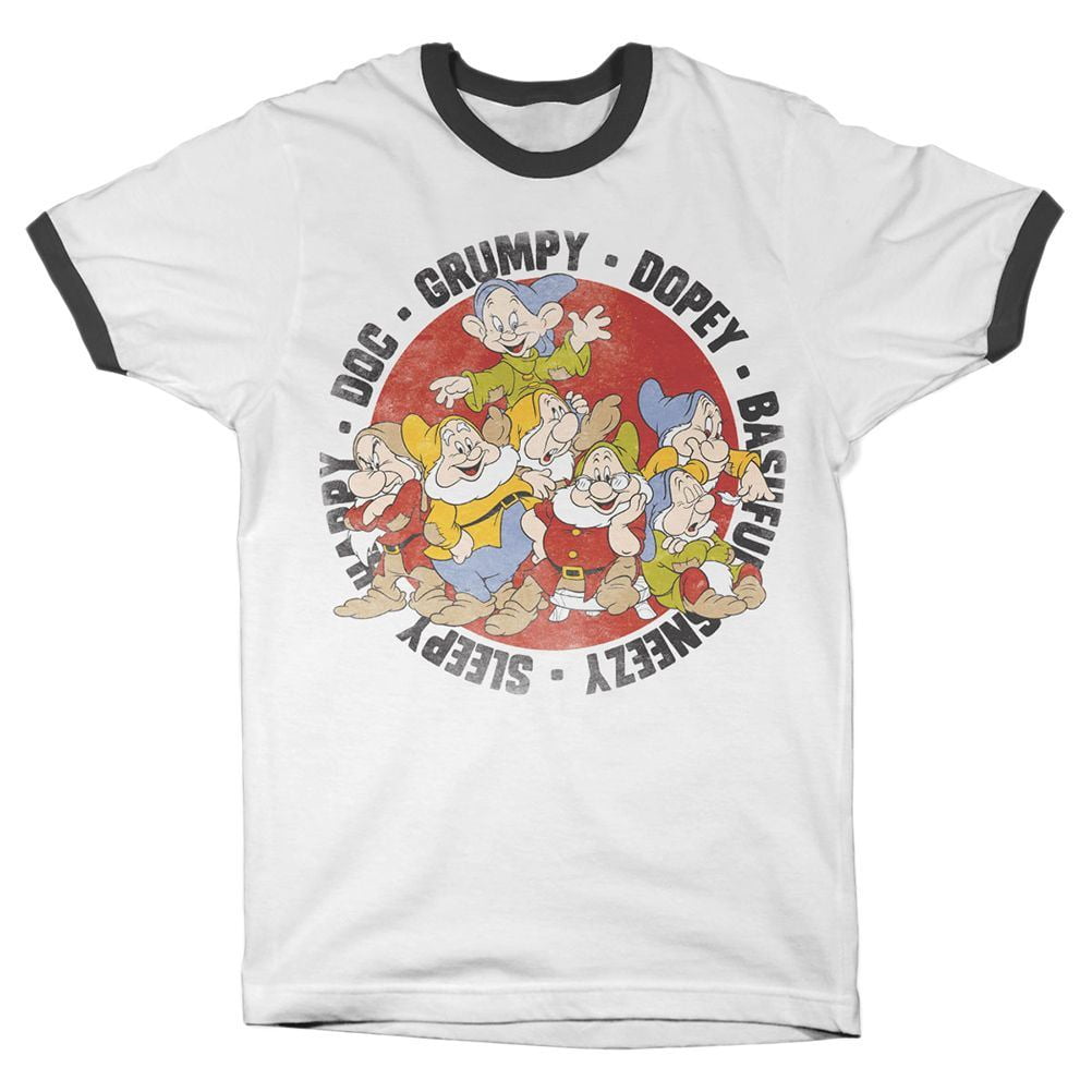 Unisex Disney Snow White Seven Dwarfs Vintage Ringer T-Shirt - Regular Fit  Adult Crew Neck Tee: XX Large