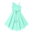 thumbnail image 4 of YEAHDOR Girls One Shoulder Bridesmaid Birthday Party Rhinestones Belt Irregular Hem Swing Dress Mint Green 14, 4 of 5