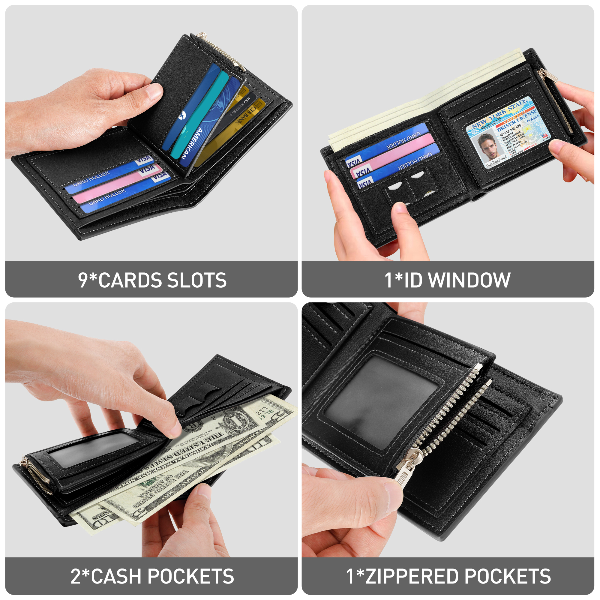 Cshidworld Men's Leather Bifold Wallet, Black photo 7