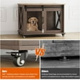 thumbnail image 4 of IDEALHOUSE Light Oak Top & Dark Body Rolling Credenzas & Sideboards, Dog Crate End Table, Sliding Barn Door, Removable Divider, Flip Top, Mobile Indoor Pet Furniture, 4 of 8