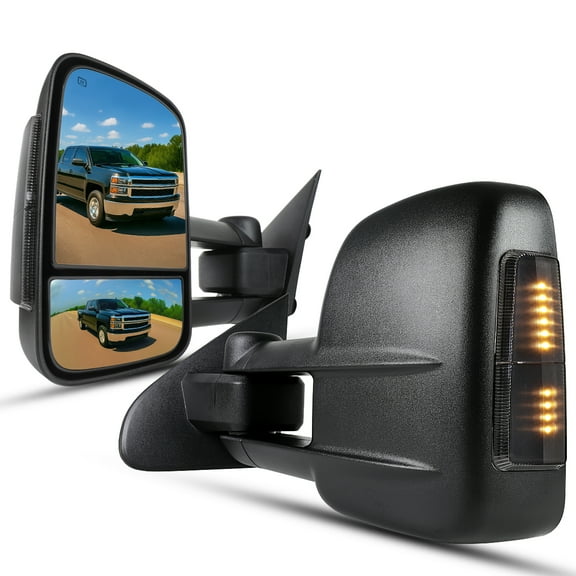 Spec-D Tuning Towing Extend Power Heated Mirrors   Led Signal Lights Compatible with 2014-2018 Chevy Silverado GMC Sierra 1500 Left   Right Pair