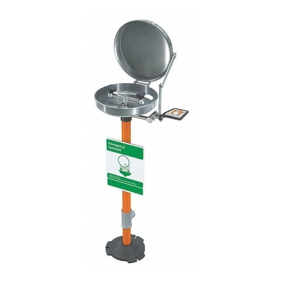 Plumbed Eyewash, Floor Mount, Plumbed, 38 in H., 16 in W