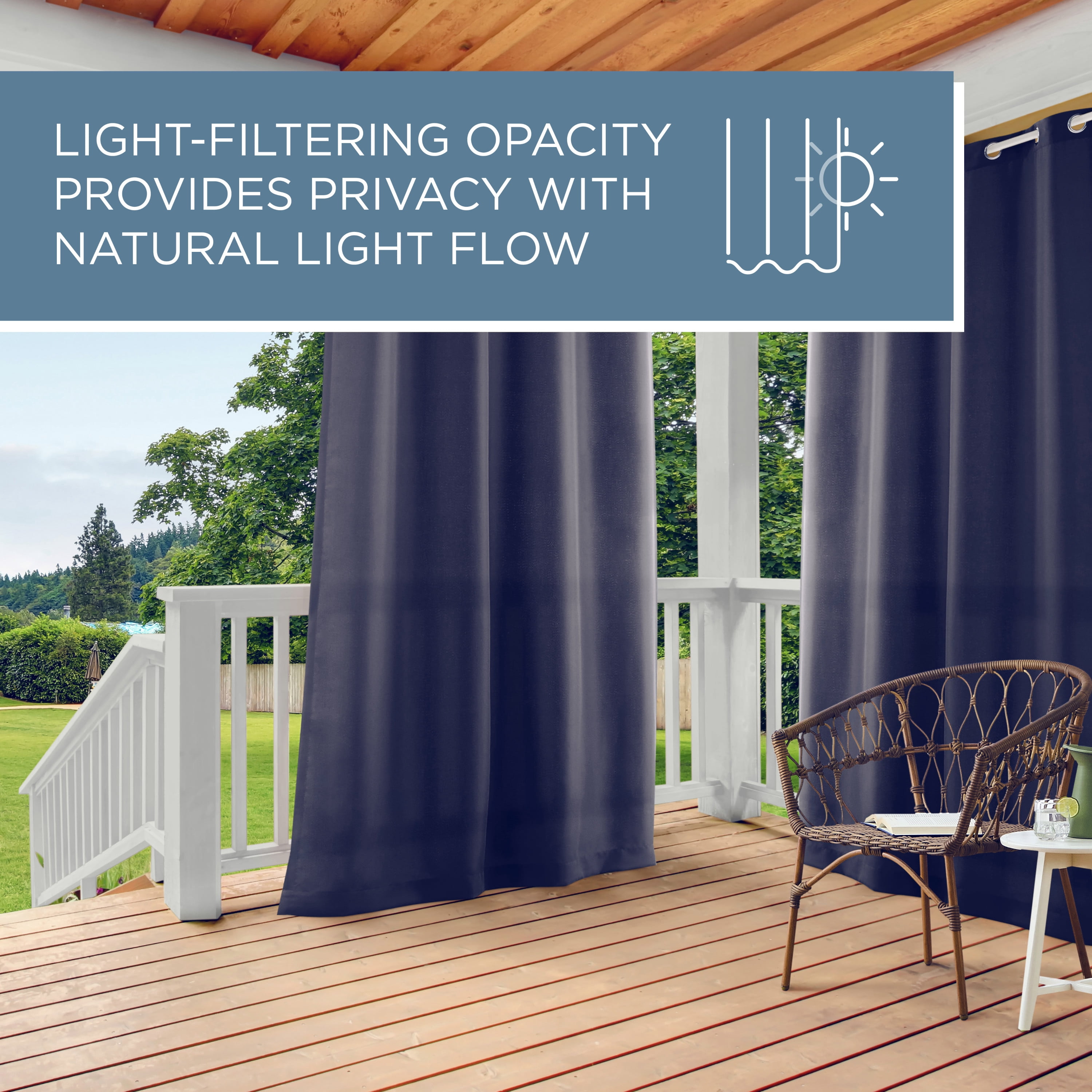TOWN & COUNTRY BASICS Cabana Solid Heavyweight Indoor Outdoor Curtains, Light Filtering Opacity with Grommet Top, Water Repellent, 2-Pack Set, 54"x108", Dark Navy