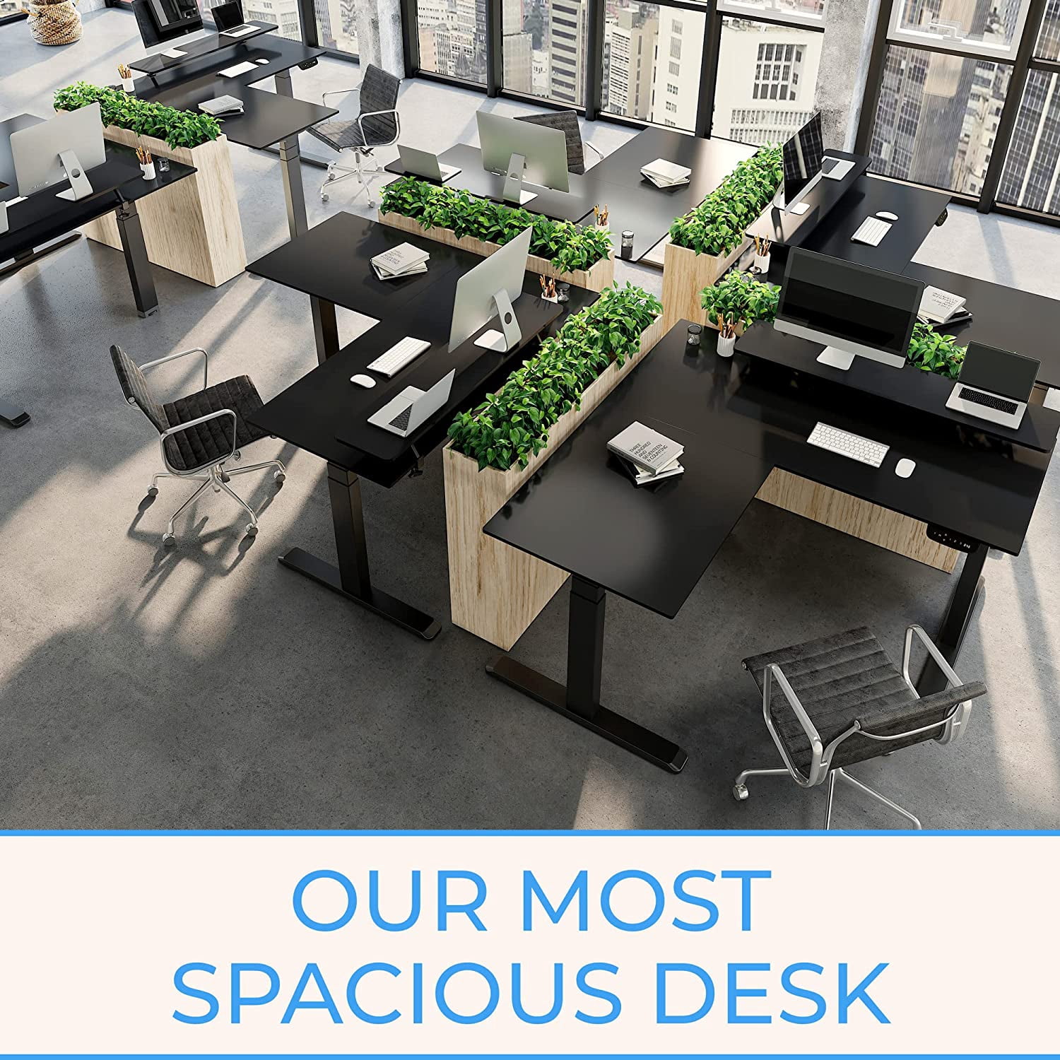 Stand Steady Tranzendesk Power | Extra Large 71 Inch Electric L-Shaped Standing Desk | Giant Corner Stand Up Desk & Sit Stand Workstation| Ergonomic Computer Desk Fits 4 Monitors (Black / 71")