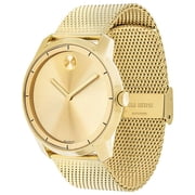 Movado Bold Gold-Tone Stainless Steel Gold Dial Mesh Band Quartz Mens Watch 3600373