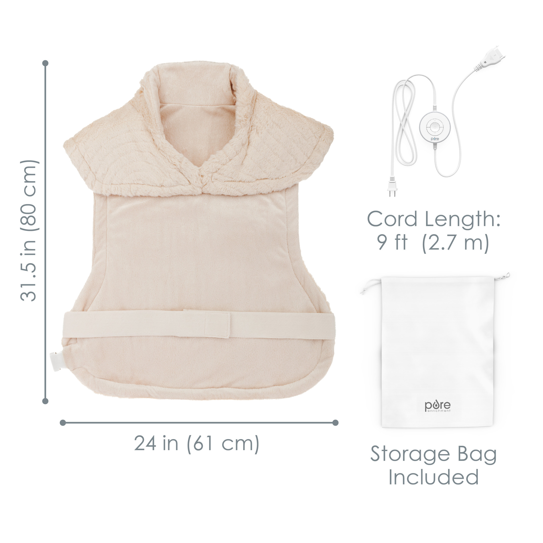 Pure Enrichment PureRadiance Back & Neck Luxury Heating Pad for Pain Relief, Patented Design, Soft Faux Fur & Micromink, 6 Heat Settings, Machine Washable, Universal Fit, 31.5” x 24” (Golden Sands)
