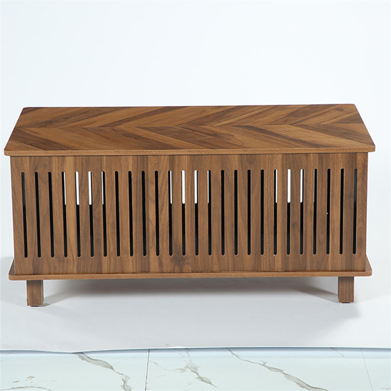 Demi Bonn 43" Coffee Table, Wood Lift Top Center Table With Large Storage & Fence Design for Home Living Room, Office, Brown