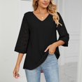 thumbnail image 2 of Birdeem Womens V- Neck Solid Color Three Quarter Sleeve Lace Flare Sleeve Panel Short Sleeve Tops, 2 of 8