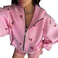 thumbnail image 2 of Women Cherry Print Zip Up Hoodie Long Sleeve Oversized Hooded Sweatshirt Y2k Jacket Pink L, 2 of 9