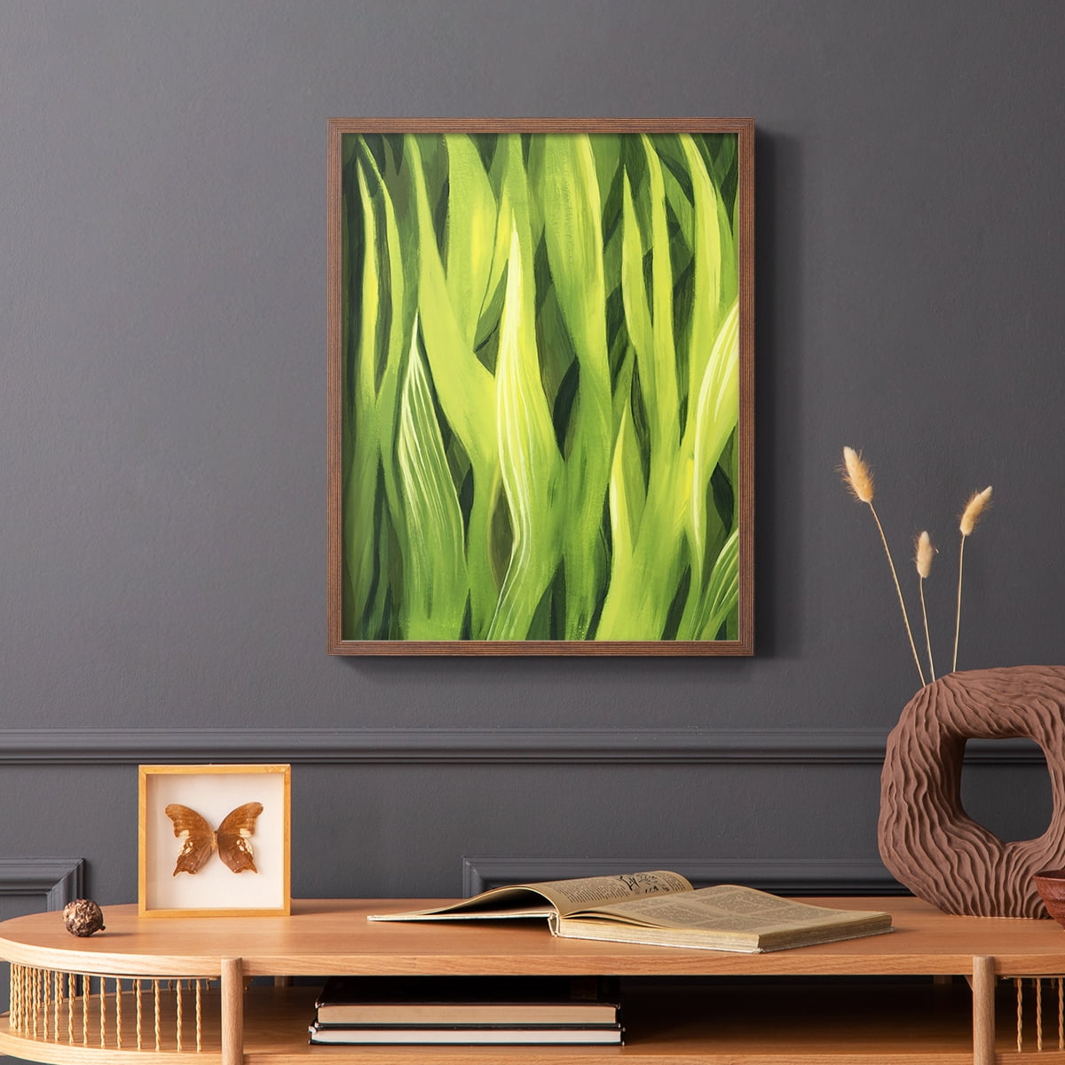 Blades of Grass I Framed Print in Brown Solid Wood Framed Print No Nail Hanging