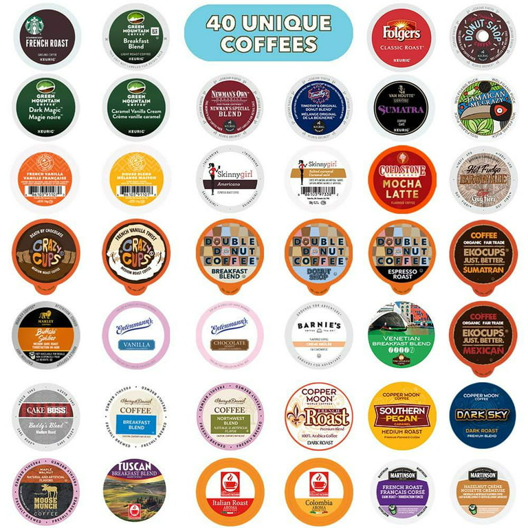 Coffee Pods Variety Pack Sampler, Assorted Single Serve Coffee for Keurig K Cups Coffee Makers, 40 Unique Cups Count - Walmart.com